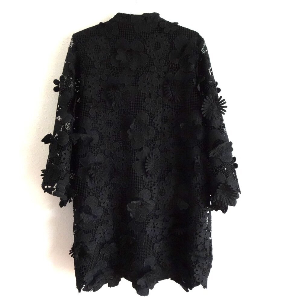 J.Marie Seraphina Dress Size S Black Short Floral 3D Lace Long Sleeve Shift NEW - Picture 7 of 9